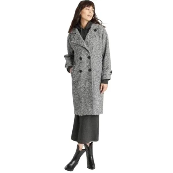 Universal Threads Women's Double Breasted Cocoon Overcoat - Gray Large - Image 2