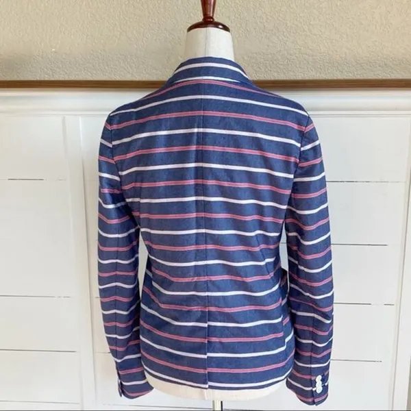 Gap The Academy Blazer Navy Blue Pink Striped Cotton Jacket Womens Size 4‎ - Image 7