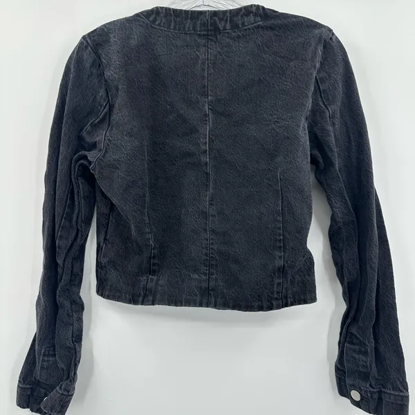 Abercrombie & Fitch Women's Black‎ Collarless Denim Jacket Size XS - Image 3