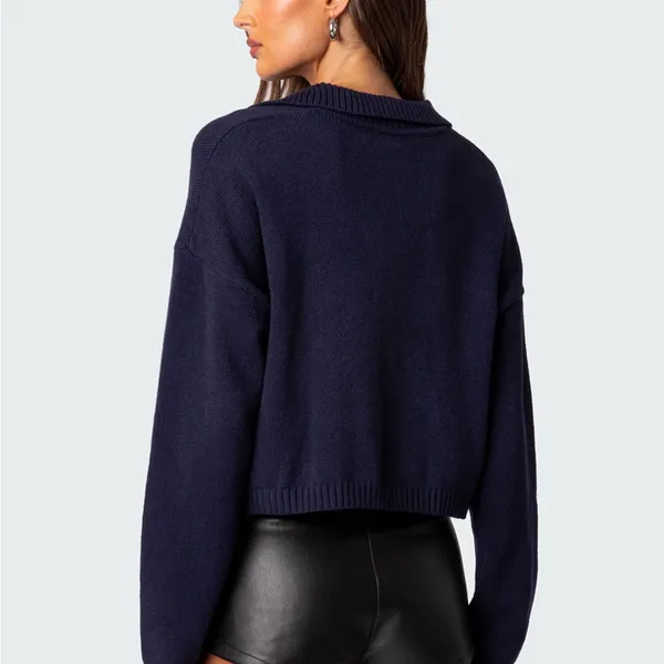 Edikted Marcie Oversized Cropped Sweater in Navy Size Small NWT - Image 3