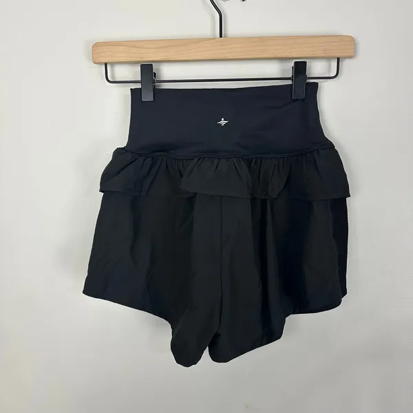 Halara High Waisted Active Flare Shorts Black Ruffles Mesh Accents XS NEW - Image 8