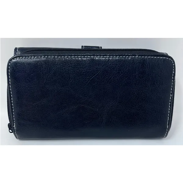 Women's‎ Black Wallet with Silver Buckle Front Lots of Compartments - Image 3