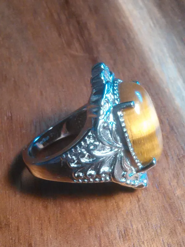 Tiger's Eye Stainless Steel Ring (Size 6) - Image 7