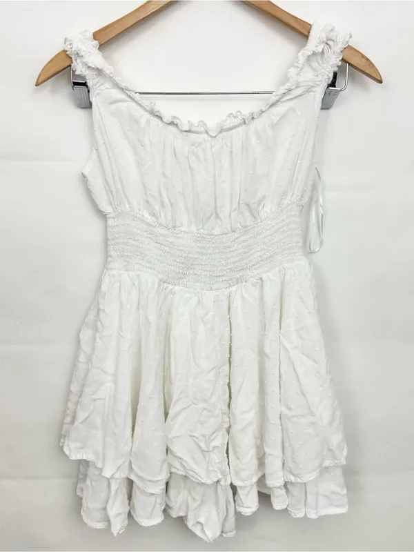 Urban Outfitters Rosie Smocked Tiered Ruffle Romper White Small Bridal Wedding - Image 5