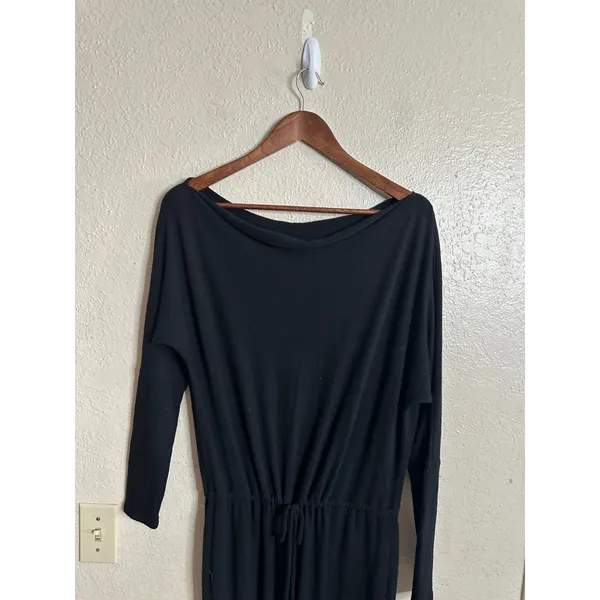 Enza Costa One-Shoulder Draped Knit Peach Jersey Slouchy Jumpsuit Black size M - Image 6