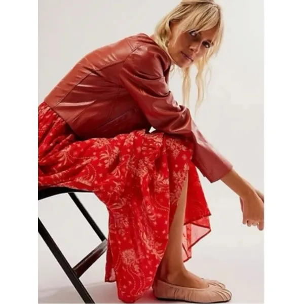 Free People Golden Hour Maxi Dress Cherry Red Small Bohemian Gypsy Floral 70s - Image 2