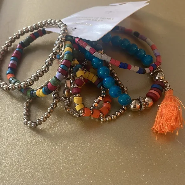 Cato Gold and Colorful Beaded Bracelet Set, 9 Bracelets in Stack - Image 3