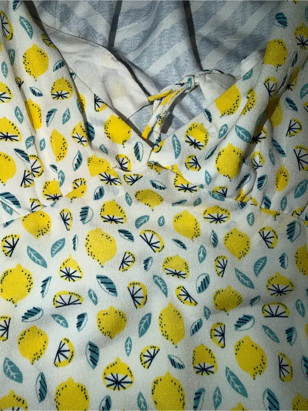 Princess Polly Yellow Lemon Print dress with Teal Leaves - Image 3