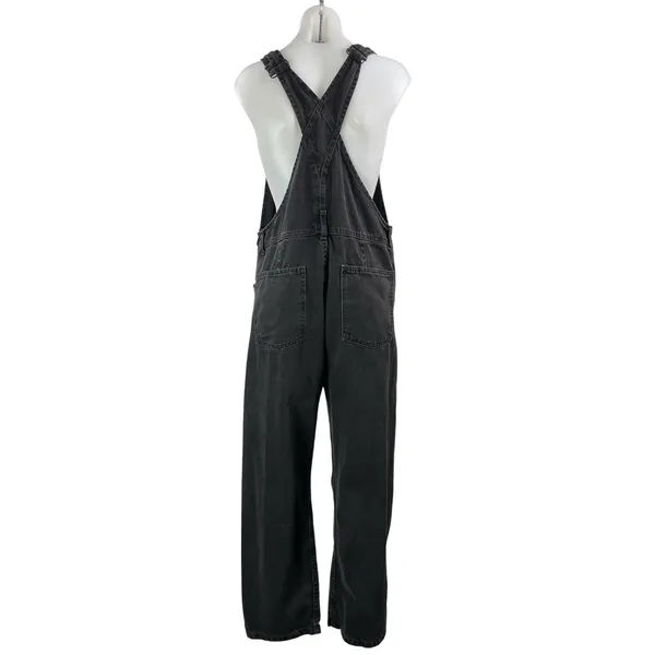 Free People Womens Black Washed Bib Straight Leg Denim Jean Overalls Jumpsuits M - Image 3