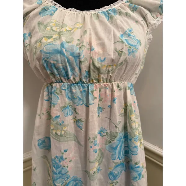 Vintage Handmade Cotton Floral Nightgown Dress Cottagecore Empire Waist Midi - Image 3