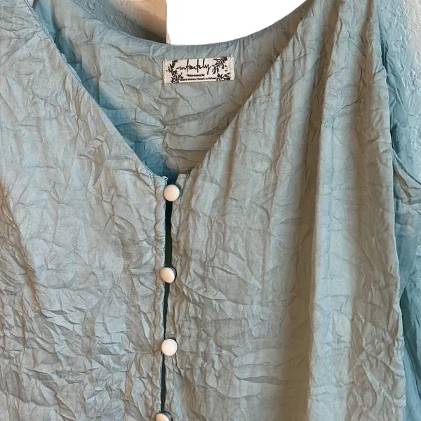 Intimately Free People Cami Top Button Front Crinkle‎ Blue Tank Top Size XS - Image 3