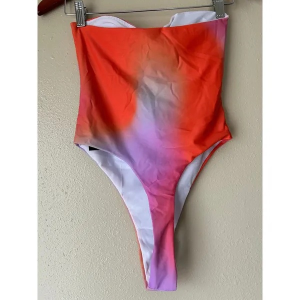 PrettyLittleThing Orange Multi Ombre Bandeau Swimsuit Size US 6 - Image 5