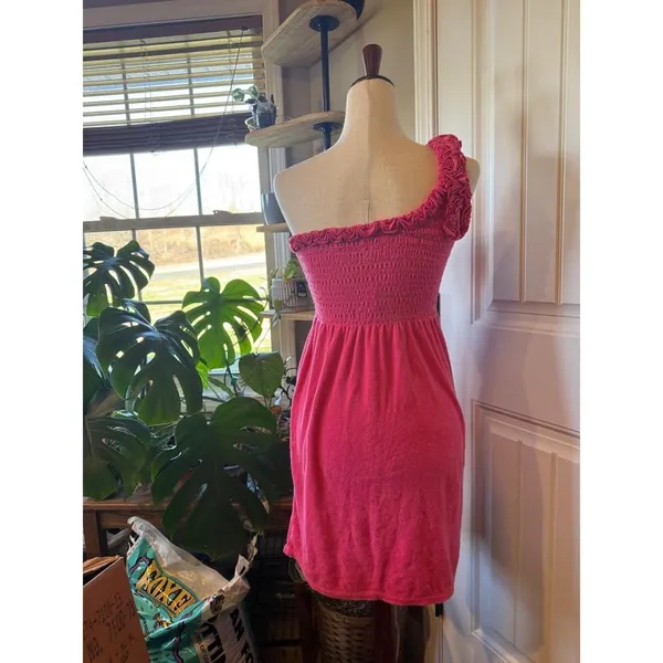 Juicy Couture Pink Smocked One Shoulder Terry Cloth Beach Cover‎ Up Dress M - Image 2