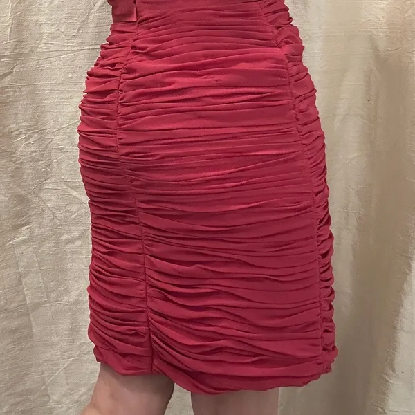 VTG Y2K Bill Levkoff Pink Chiffon Pintuck Strapless Mini Dress Party Hoco XXS XS - Image 5