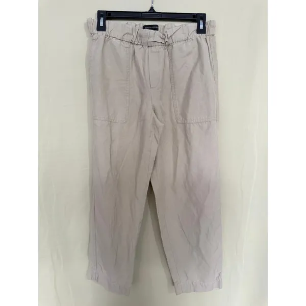 Banana Republic Utility Pants Women XS Beige Linen Blend‎ Relaxed Crop Trousers - Image 2