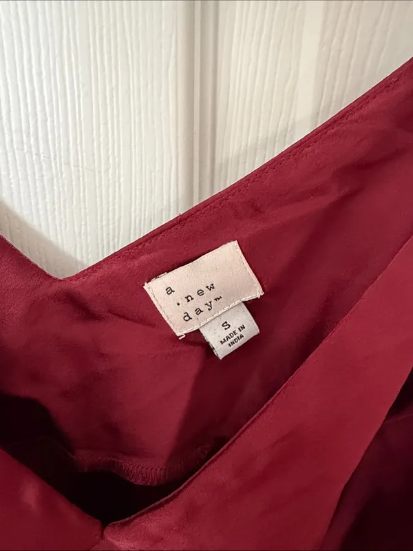 Women's Burgundy Slip Dress - Elegant V-Neck Maxi a new day small - Image 2