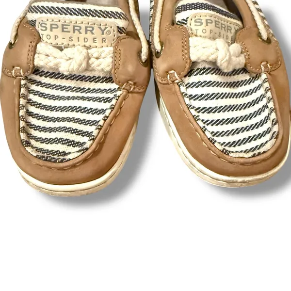 Sperry Angelfish Top Sider Cream & Blue Striped Leather Fabric Boat Shoes Sz 6‎ - Image 6