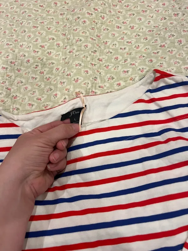 J. Crew White Long Sleeve Tee with Red and Blue Stripes - Image 3