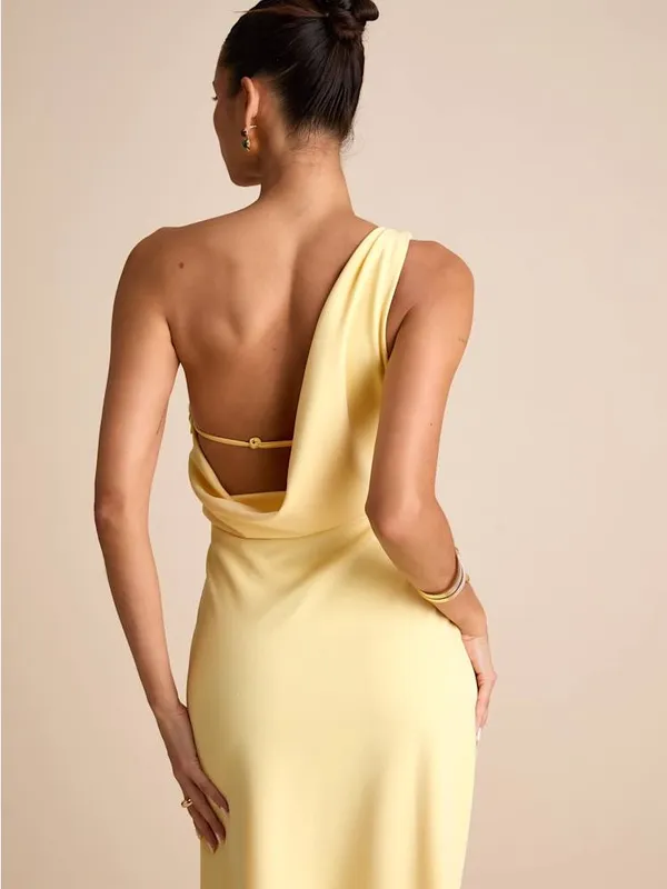 Lulu's Maevyn Light Yellow Cowl Back Column Maxi Dress - Image 4