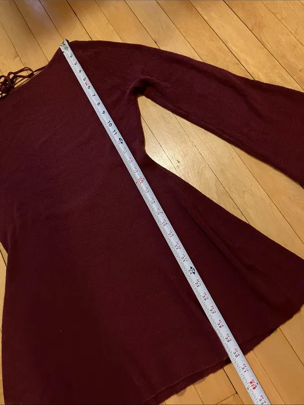 Meshki Zahra Open Back Long Flare Sleeve Burgundy Brown Mini Dress - Image 8