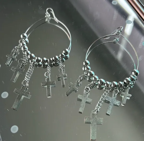Allegro Stainless Steel Chained Cross with Beads Silver - Image 2