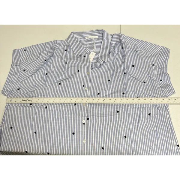 JANE & DELANCEY Womens 2X Button Front Top Blouse Cap Sleeve Stripes Star **Flaw - Image 6