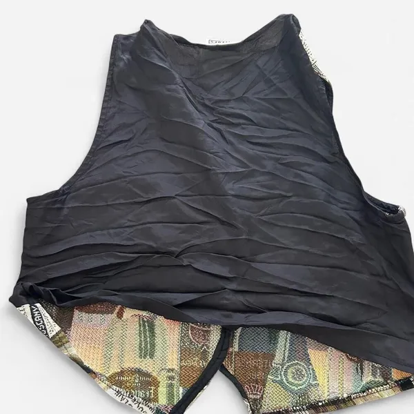 Vintage Wine Bottle Print Vest | USA-Made | Textured Fabric Quirky Button-Up LG - Image 3