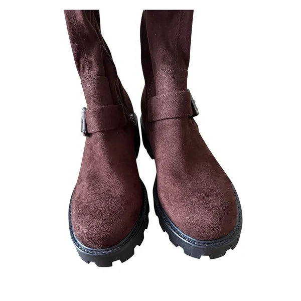 Marc Fisher LTD Ganven Brown Faux Leather Over The Knee Lug Sole Buckle Boots 7M - Image 4