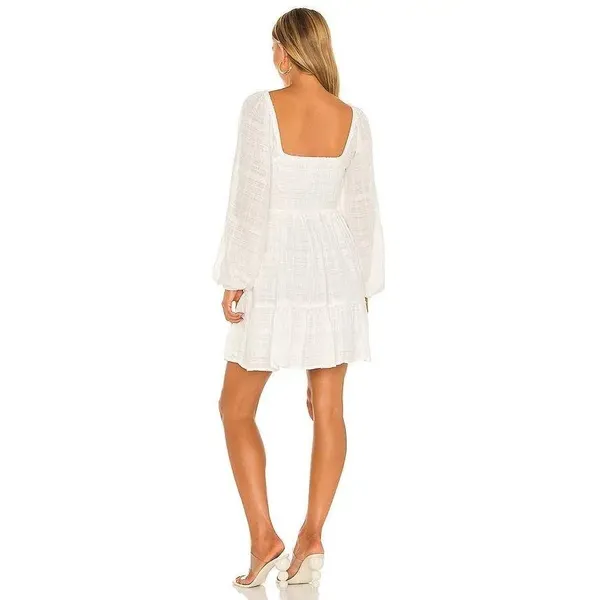 Revolve L*SPACE Winslet Dress Size Large Ivory Smocked Long Sleeve Boho - Image 14