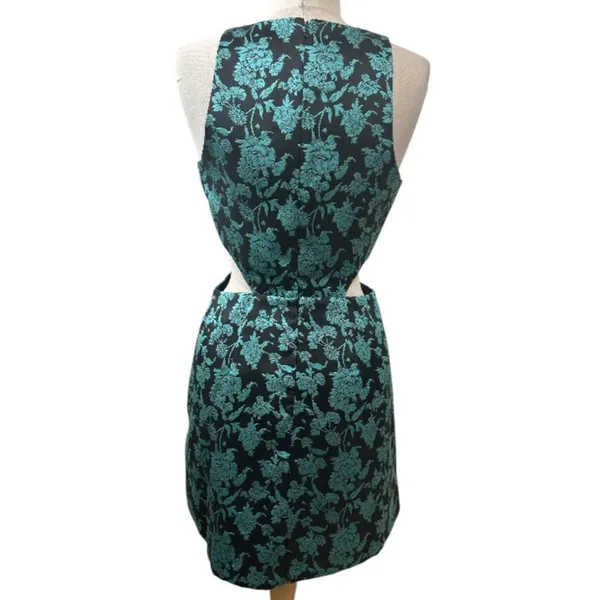 Anthropologie Hutch Floral Jacquard Cut-Out Mini Dress Size 6 Black/Teal - Image 7