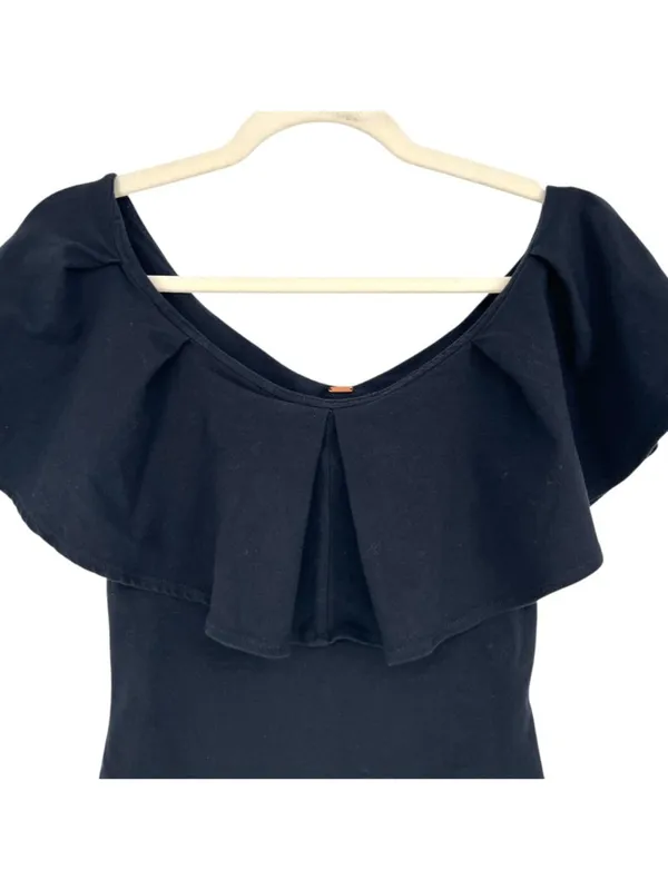 Free People Black Ruffle Off-Shoulder Fitted Top Size XS Coquette Romantic - Image 2
