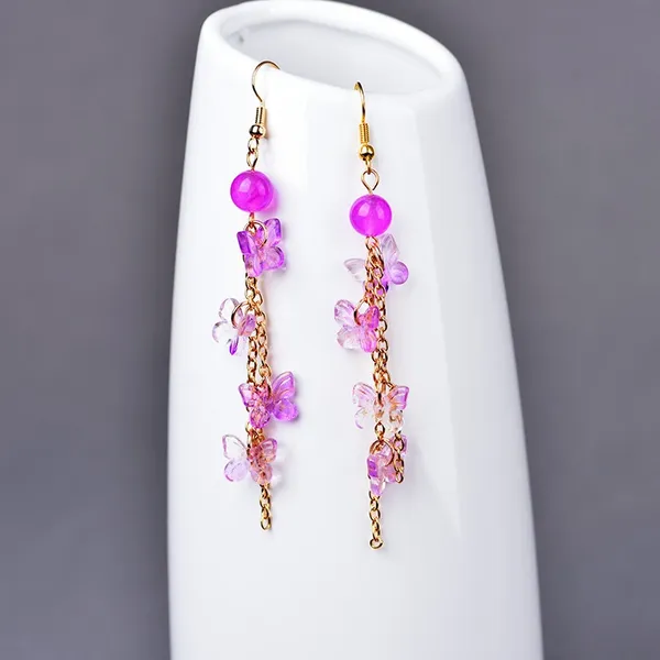 Purple Butterfly Dangle Drop Earrings for Women,Long Tassel Butterfly Earrings - Image 2