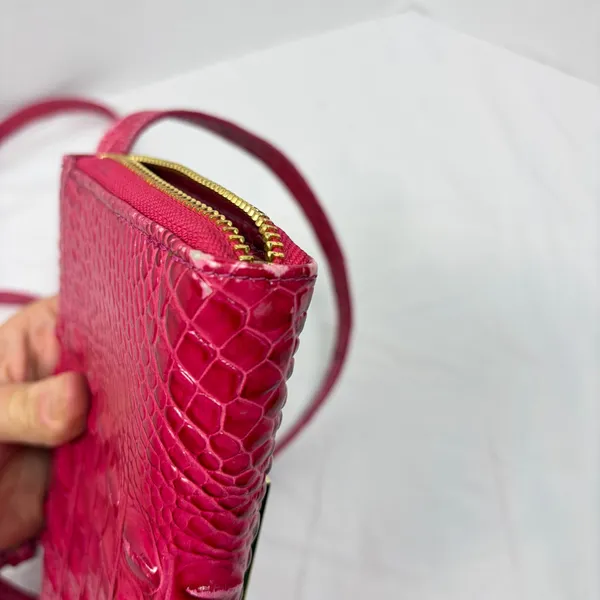 Brahmin Phlox Pink Minuette crocodile crossbody purse mild wear. flap zip pocket - Image 9