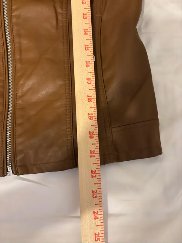 Vero Moda Cognac Faux Leather Moto Jacket L Quilted Zip - Image 5