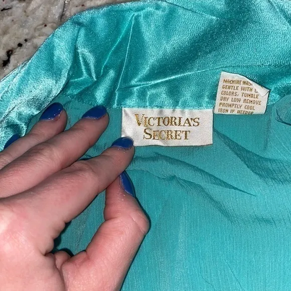 Vintage‎ Victoria Secret Gold Label Turquoise Button Down NightGown Pajama Sz S - Image 2