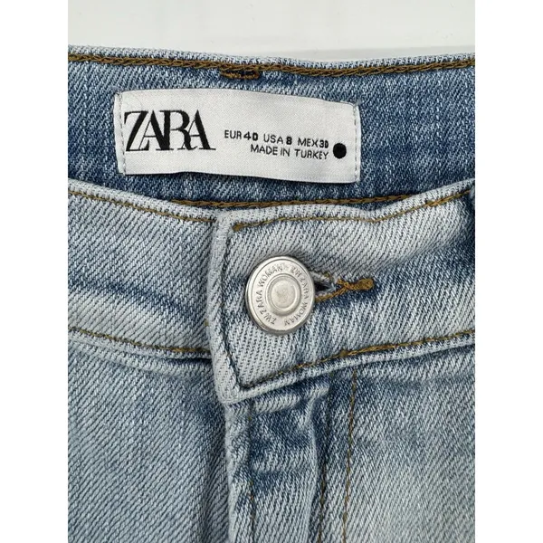 ZARA Straight leg High Rise Distressed Jeans Womens Size 8 Light Wash Boho Denim - Image 6