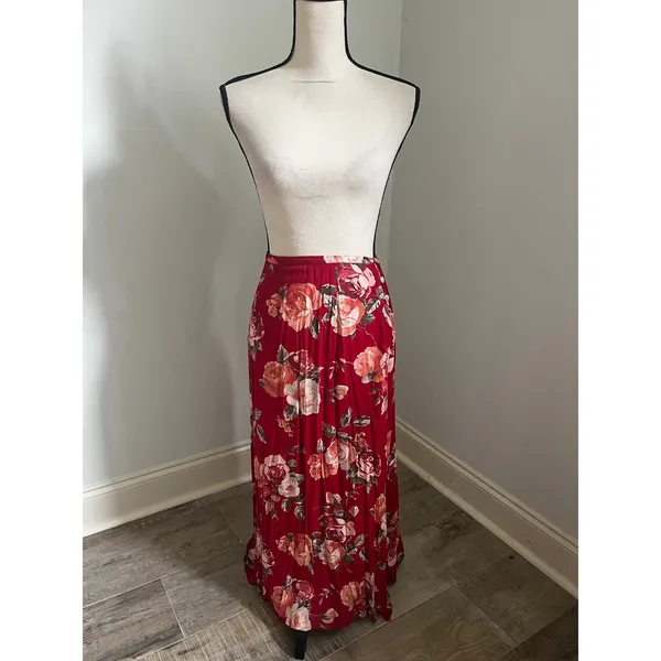 Vintage Red Floral Maxi Skirt sz Small 25 Coastal‎ Chic Resort 80s Boho Romantic - Image 9