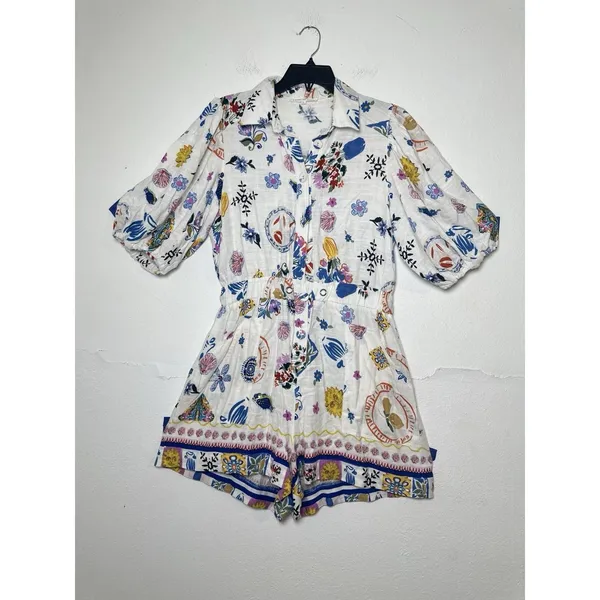 LABEL OF LOVE Women's Size L White Euro Summer Portofino Linen Playsuit Romper - Image 2