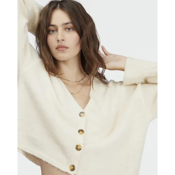 Billabong White Cap Short N Sweet Cropped Cardigan Sweater Size Medium - Image 13