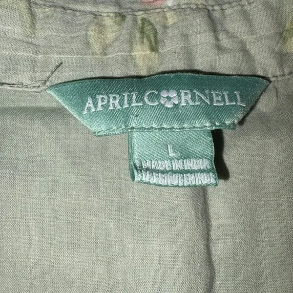 April Cornell Floral Maxi Button Front Short Sleeve Modest Green Dress Large - Image 9