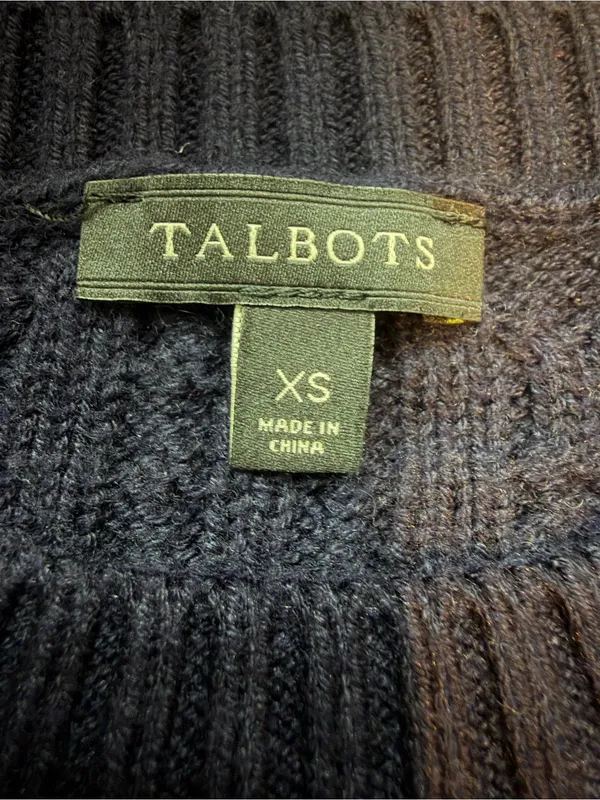 Talbots Cable Knit Cashmere Blend Poncho Navy Pink Camel Colorblock Cape XS - Image 6
