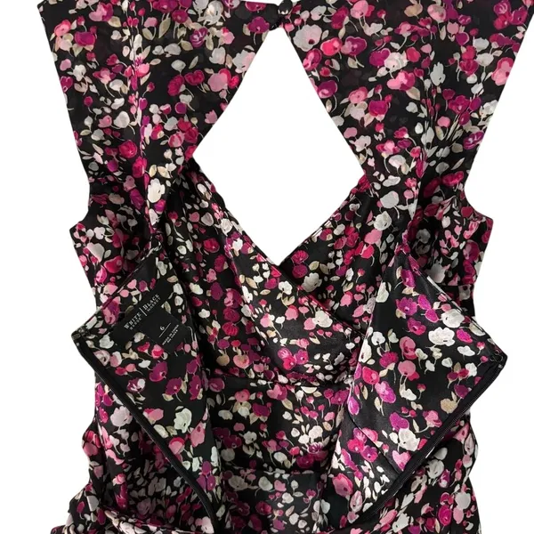 White House Black Market Pink Floral Tiered V Neck Cocktail Party Dress Size 6‎ - Image 8