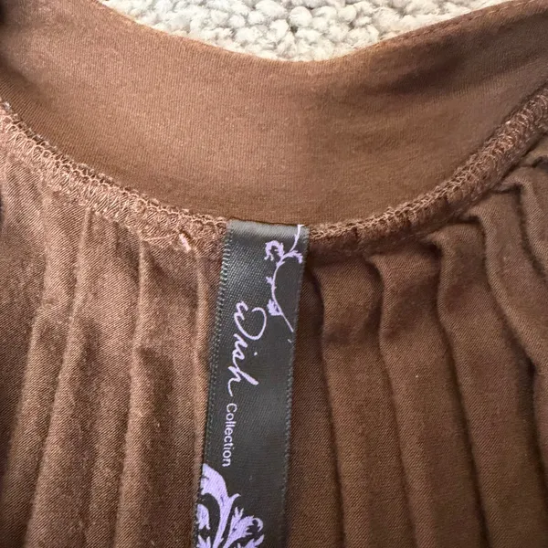 Wish Collection Brown Pleated Trapeze Dress Lettuce Edge Sleeveless Tunic Large - Image 2