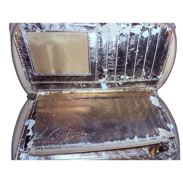 Ed Hardy gold Tattoo Art Water Lily flower Peace Bird Distress Wallet Clutch Bag - Image 3