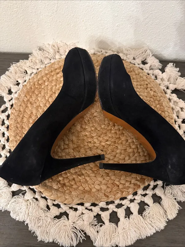 Gucci Black Suede‎ Peep Toe Platform Stiletto Pumps Heels Size 37 - Image 9