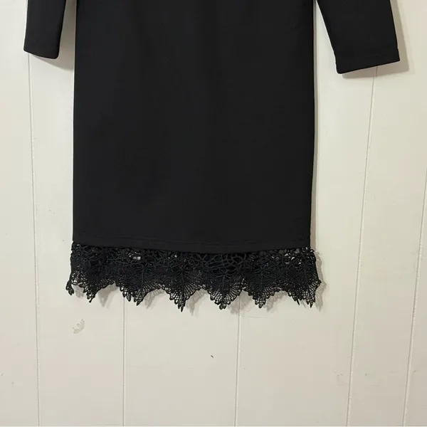 Few Moda Long Sleeve Black Mini Dress Lace Trim Hem Cocktail Party Dress Size Sm - Image 6