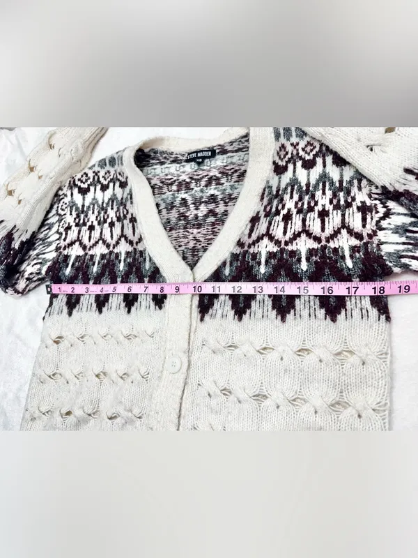 Steve Madden - Irisa Fair Isle Cable Knit Cardigan Size XS - Image 8