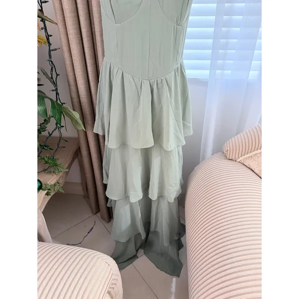 Lulus Carlynda Tiered Bustier Maxi Dress in Sage Brush - Image 6
