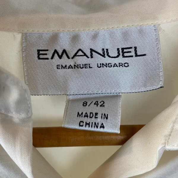 Emanuel Ungaro 100% Silk Ivory Long Sleeve Button Up Blouse Top 8 - Image 4