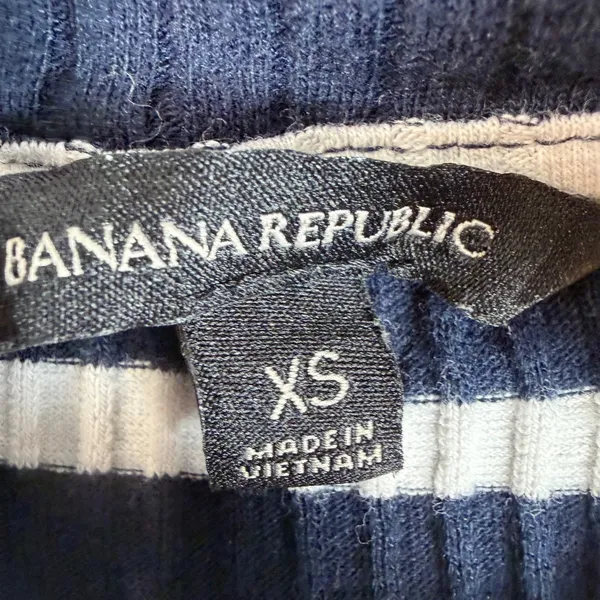 Banana Republic Women's XS Navy Blue White Striped Ribbed Mock Neck Top Stretch - Image 4